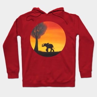 African Elephant Sunset Silhouette - Artwork Hoodie